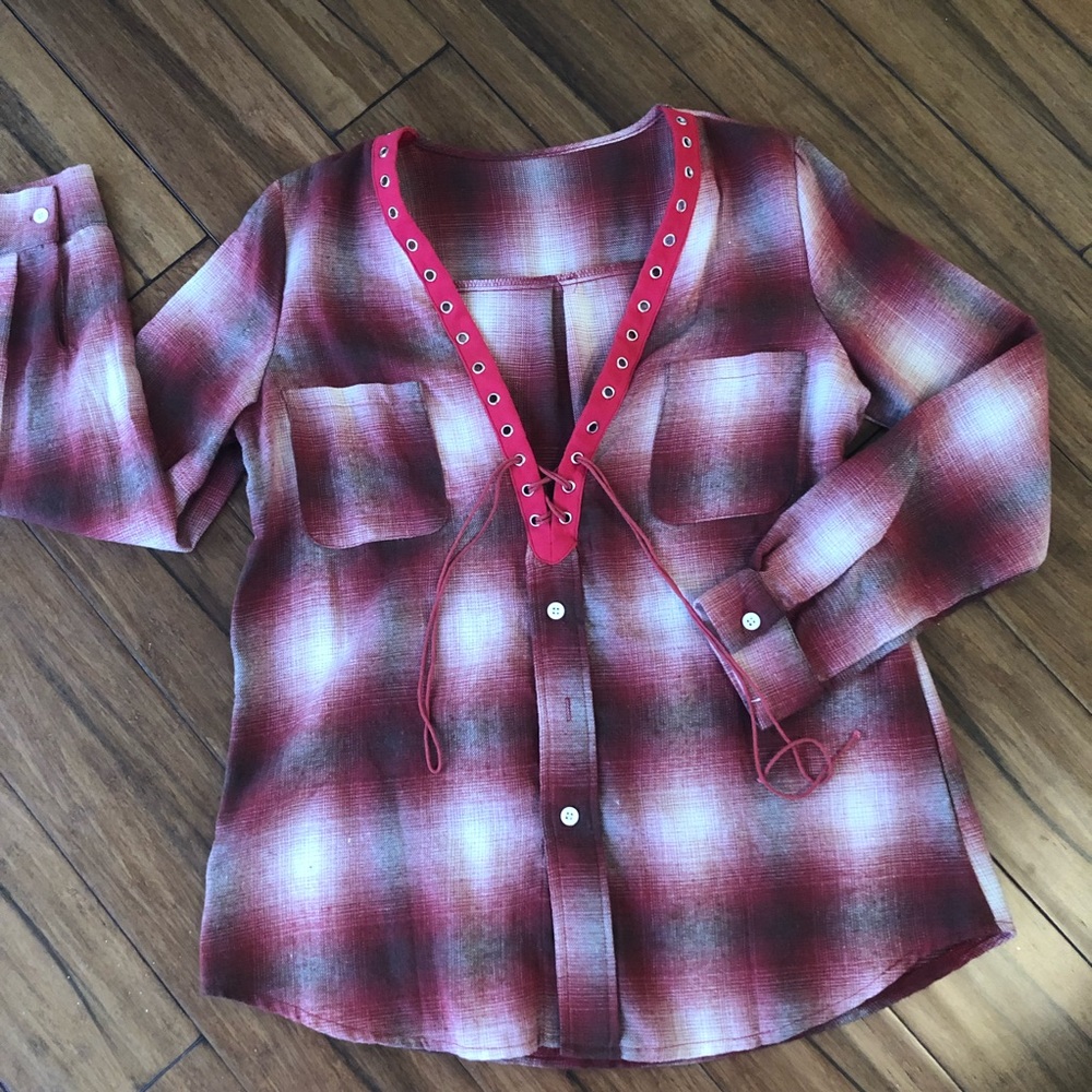 NWOT- Red Lace Up Top